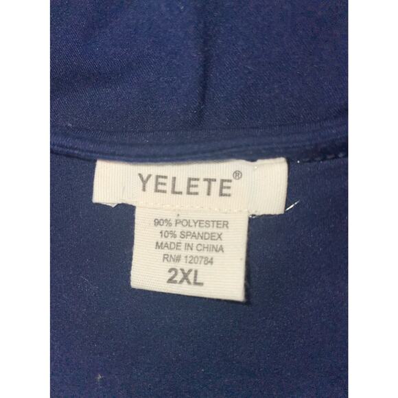 Yelete Women's Short Sleeve Crew Neck Midi Bodycon Pencil Fitted Dress Blue 2XL - Picture 3 of 6